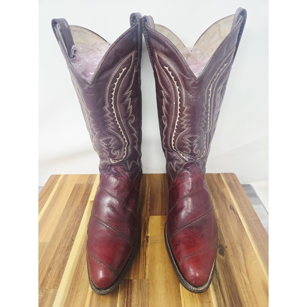 Villano Burgundy Blood Red Eel Skin Western Cowboy Boots Mens Size 7.5 VINTAGE - Picture 2 of 12